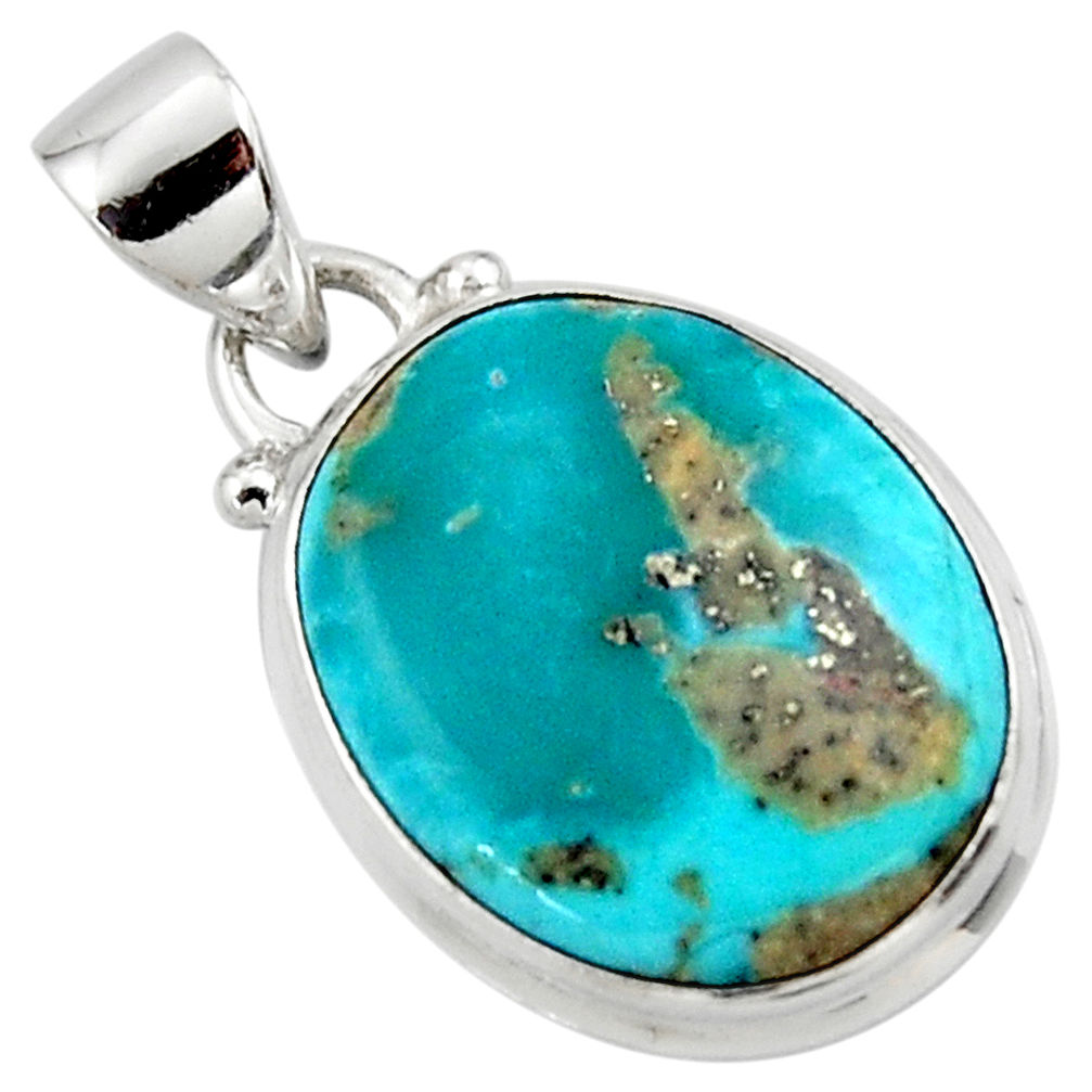 9.72cts natural blue persian turquoise pyrite 925 sterling silver pendant r49373
