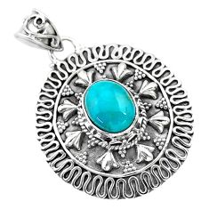 4.52cts natural blue persian turquoise pyrite 925 sterling silver pendant t32555