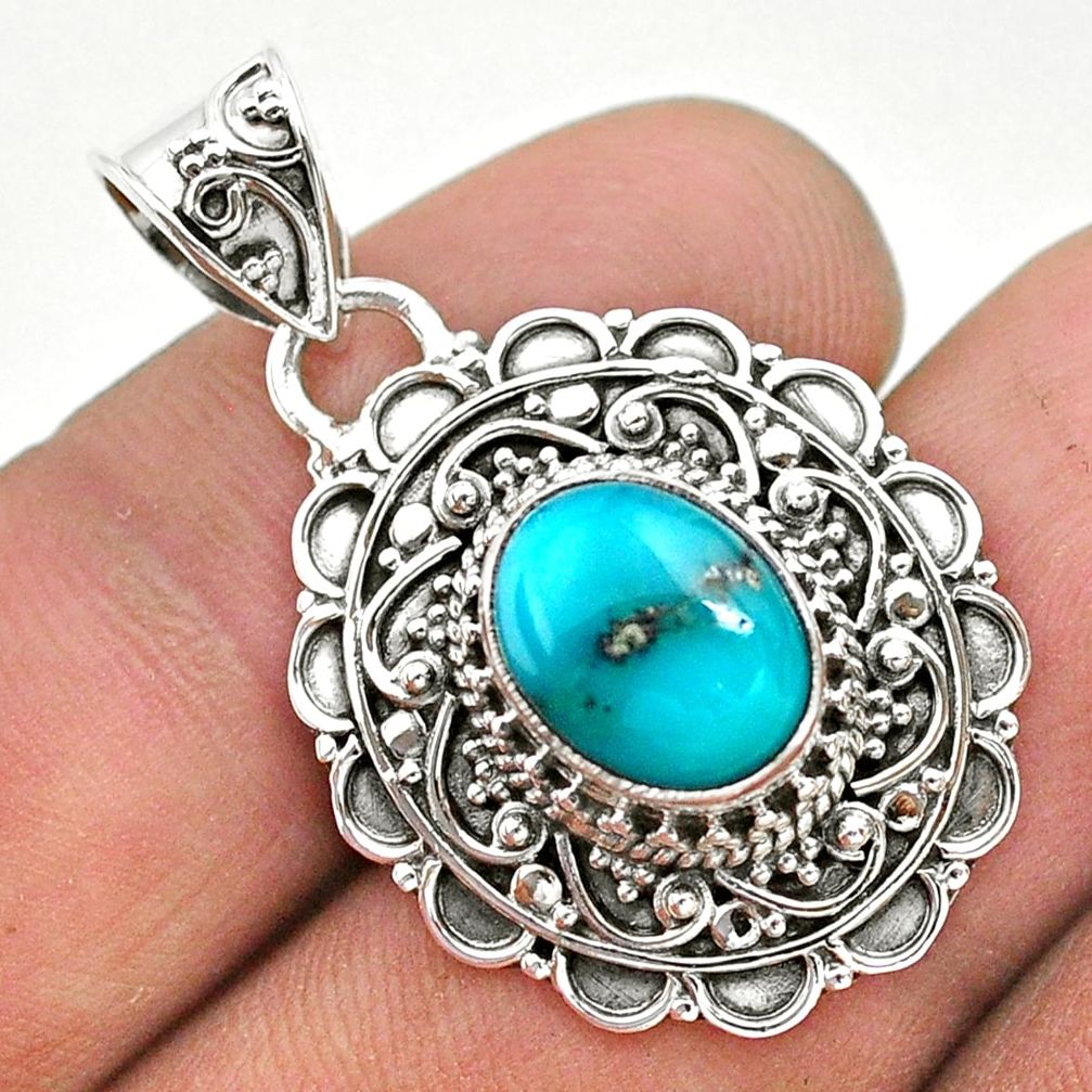 4.13cts natural blue persian turquoise pyrite 925 sterling silver pendant t32649