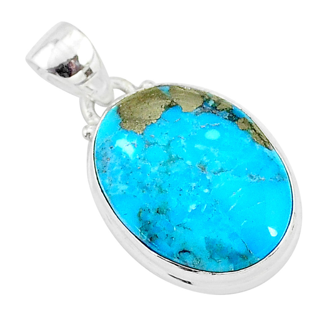 11.20cts natural blue persian turquoise pyrite 925 sterling silver pendant t4152