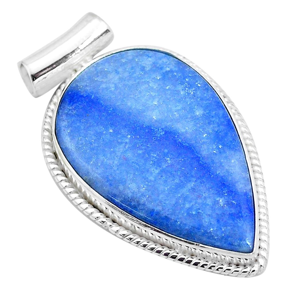 25.60cts natural blue quartz palm stone 925 sterling silver pendant p23129