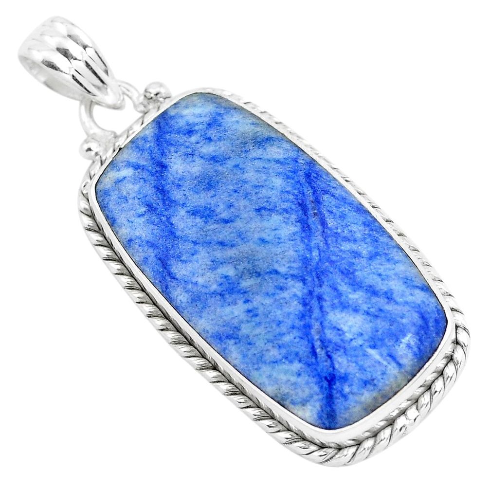 24.00cts natural blue quartz palm stone 925 sterling silver pendant p40710