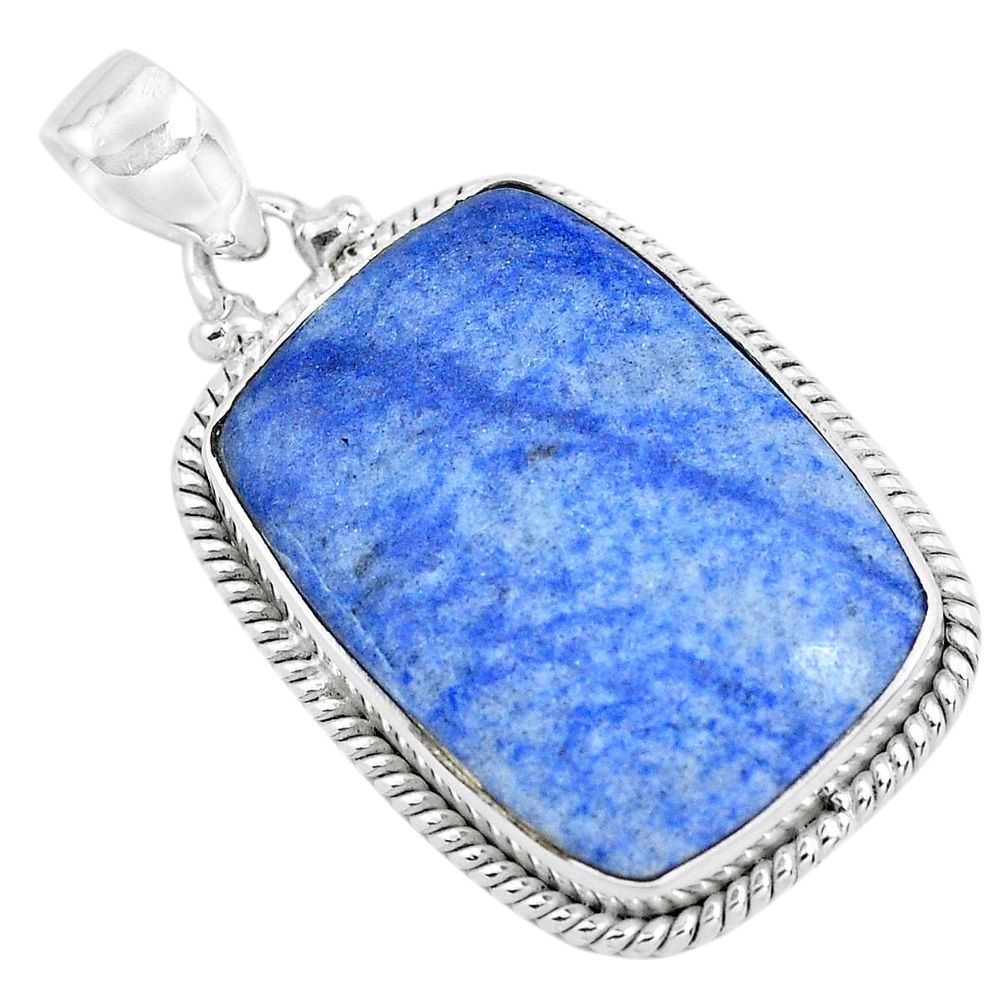 22.02cts natural blue quartz palm stone 925 sterling silver pendant p40718