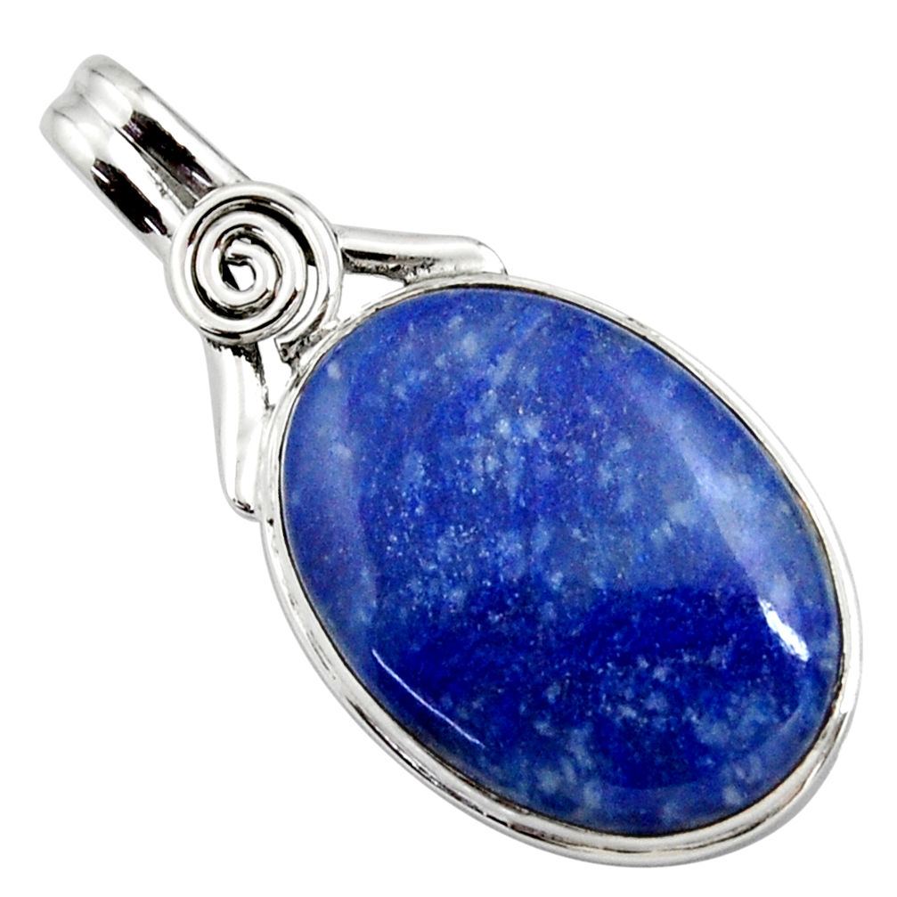 18.68cts natural blue quartz palm stone 925 sterling silver pendant r27891