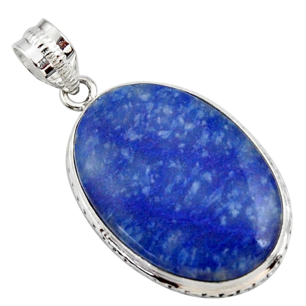19.23cts natural blue quartz palm stone 925 sterling silver pendant r27894