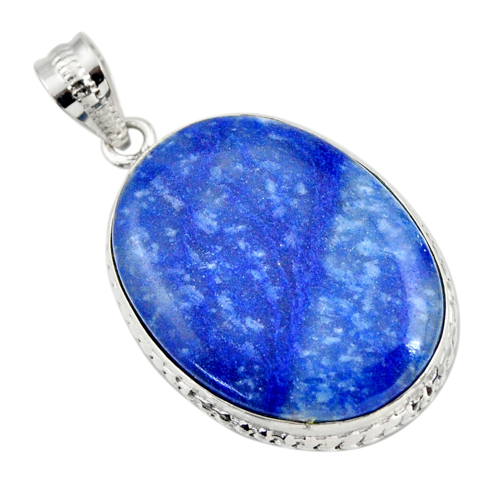 24.92cts natural blue quartz palm stone 925 sterling silver pendant r32024