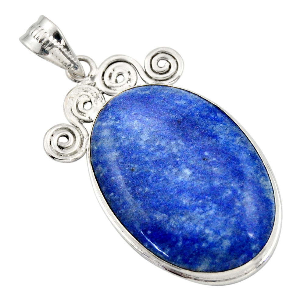 25.00cts natural blue quartz palm stone 925 sterling silver pendant r32035