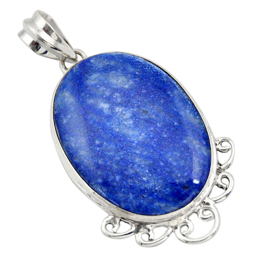 23.92cts natural blue quartz palm stone 925 sterling silver pendant r32037