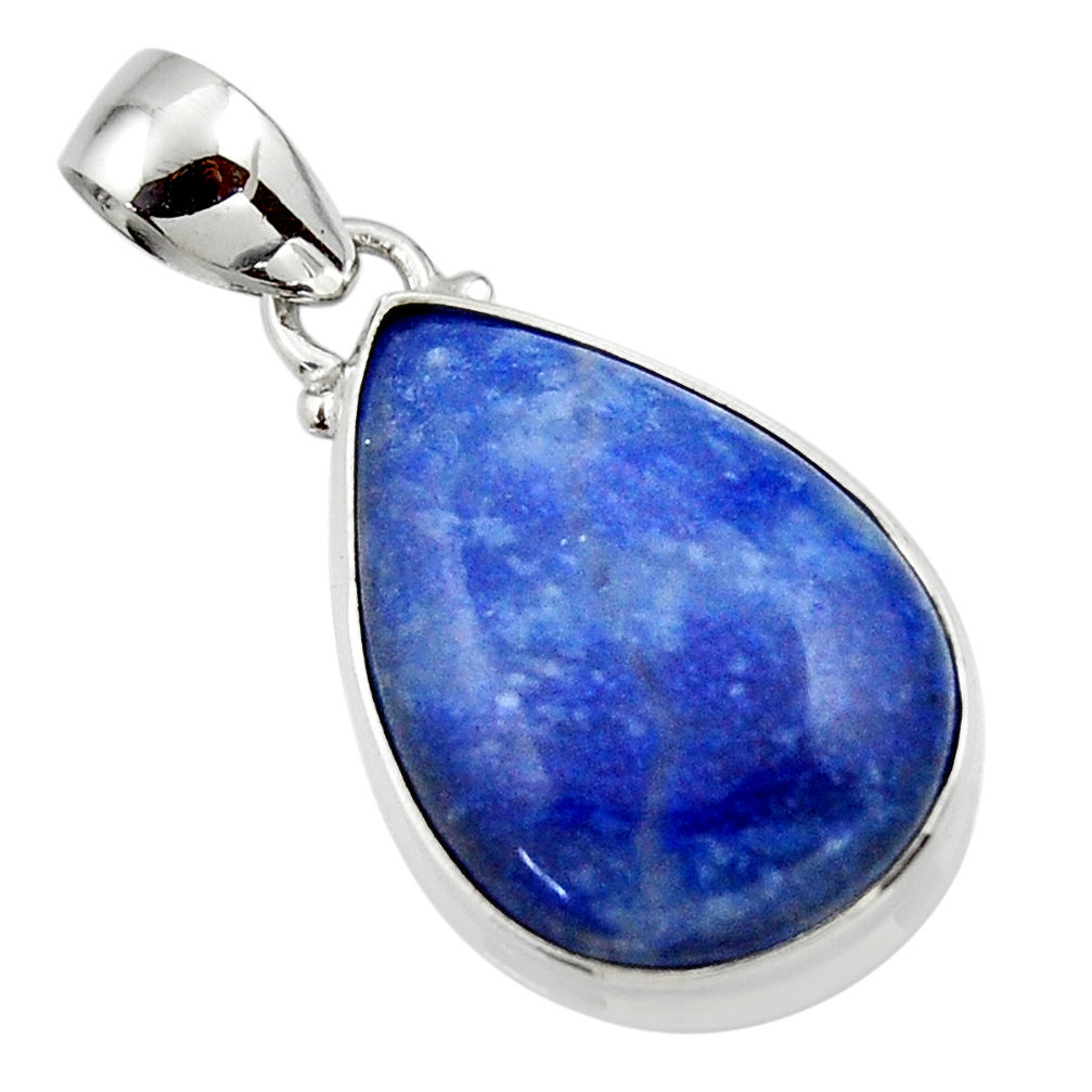 12.68cts natural blue quartz palm stone 925 sterling silver pendant r46178