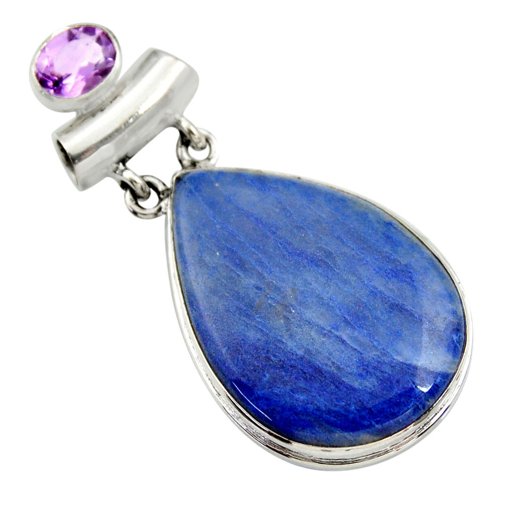 27.52cts natural blue quartz palm stone amethyst 925 silver pendant r30619