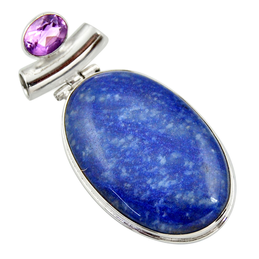 33.68cts natural blue quartz palm stone amethyst 925 silver pendant r30620