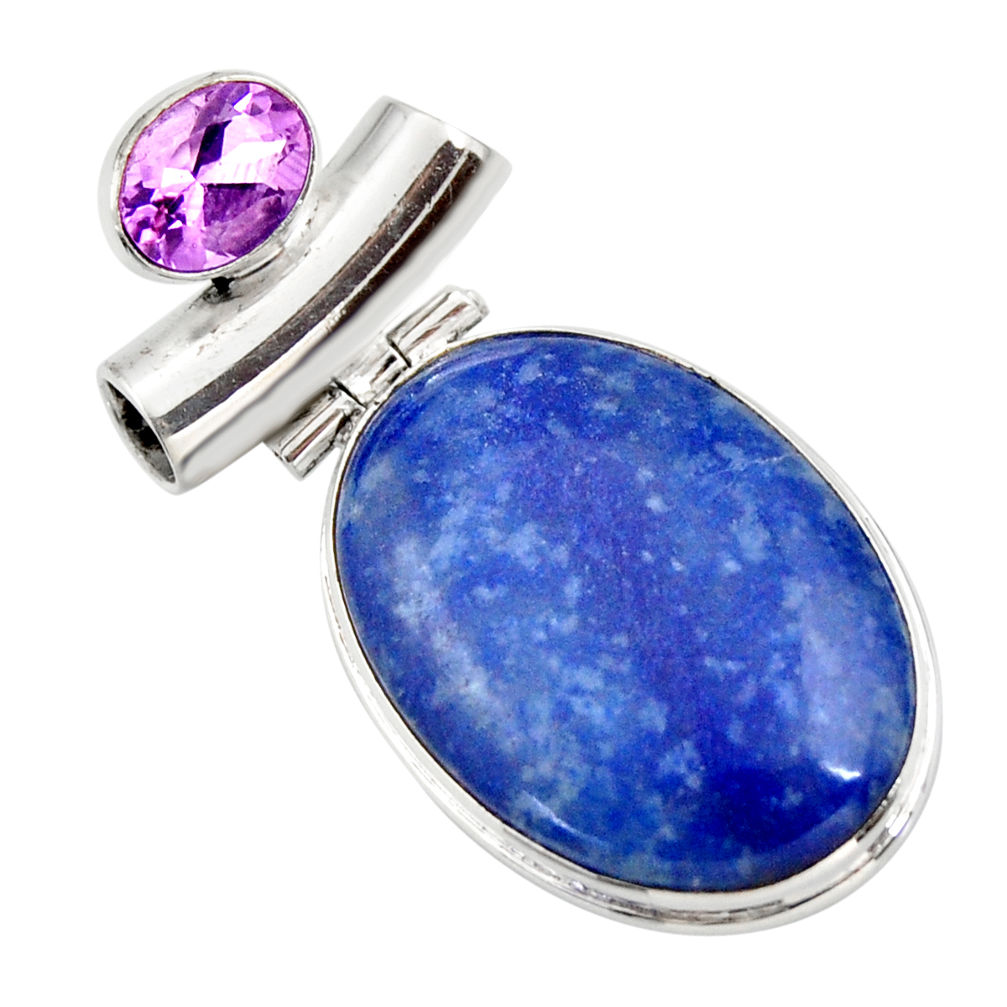 23.92cts natural blue quartz palm stone amethyst 925 silver pendant r32029