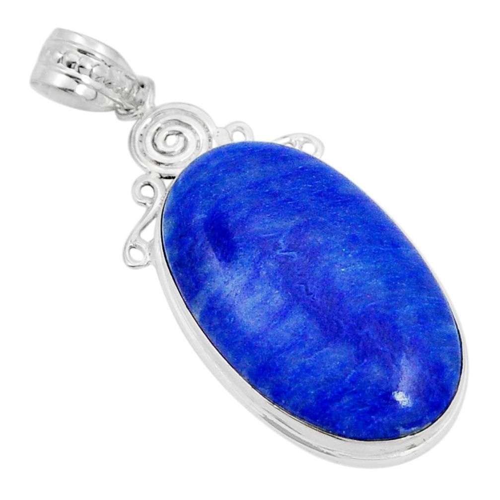 24.92cts natural blue quartz palm stone oval 925 sterling silver pendant y4968