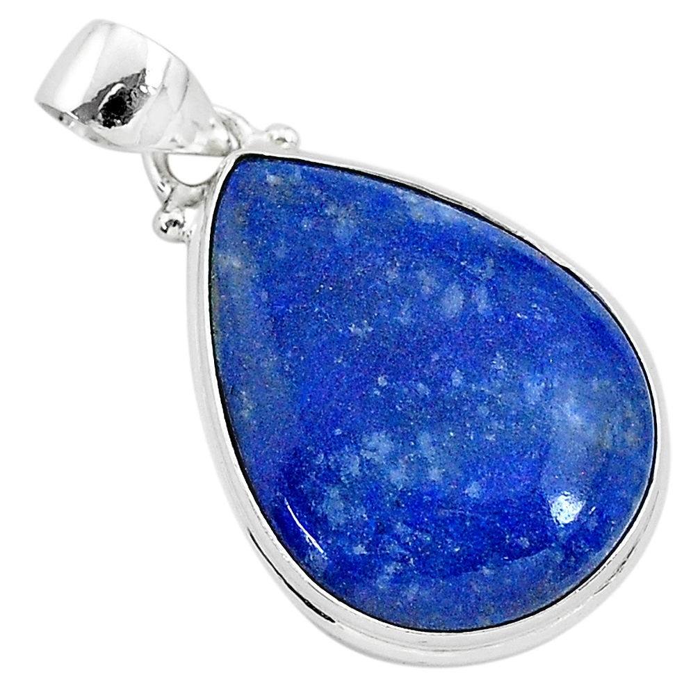 16.18cts natural blue quartz palm stone pear 925 sterling silver pendant r94840