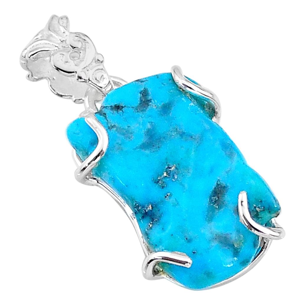 10.48cts natural blue raw turquoise 925 sterling silver pendant t14955