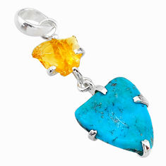10.05cts natural blue raw turquoise citrine rough 925 silver pendant t14901