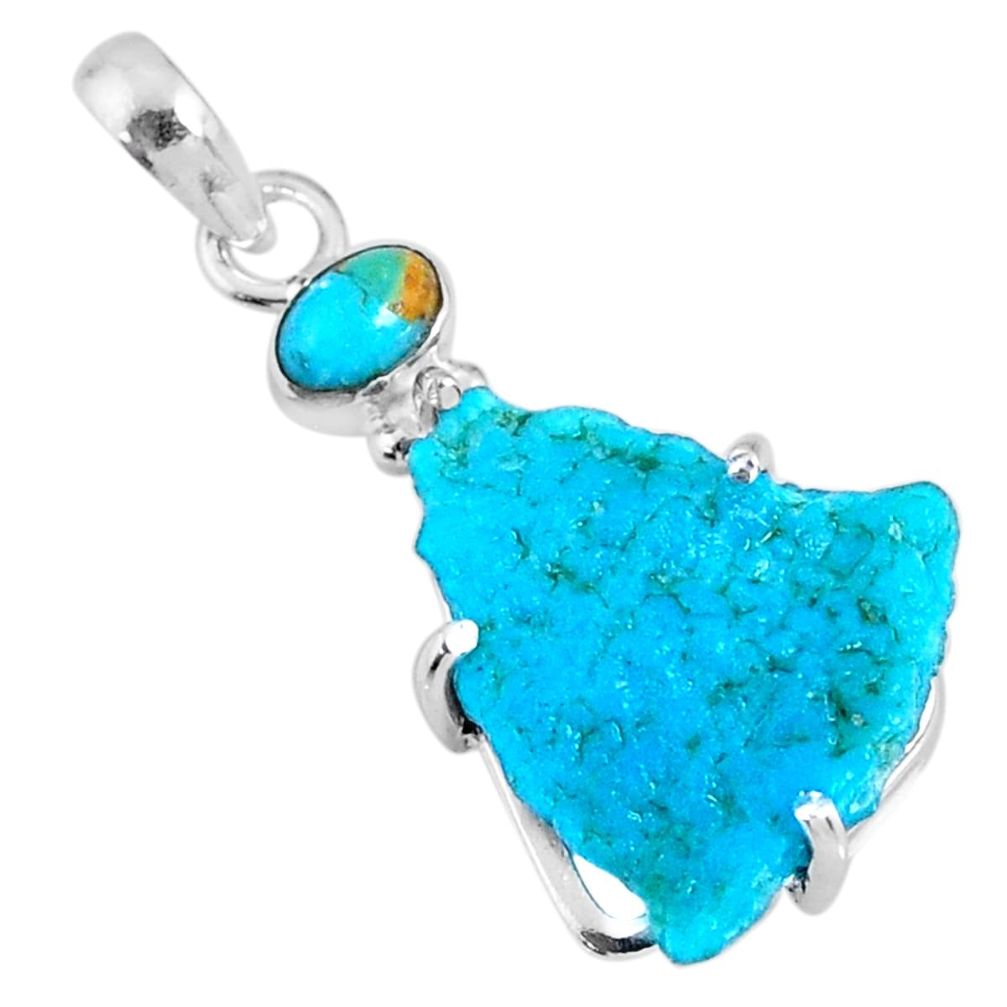 12.07cts natural blue rough sleeping beauty turquoise 925 silver pendant r62372
