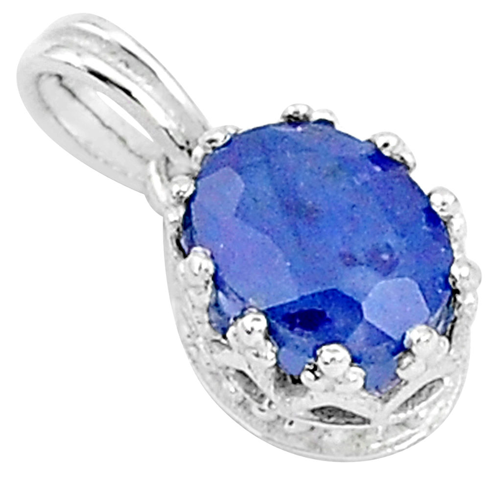2.71cts natural blue sapphire 925 sterling silver crown pendant jewelry t5101