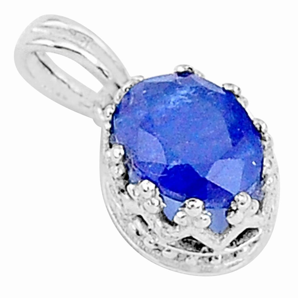 2.64cts natural blue sapphire 925 sterling silver crown pendant jewelry t5132