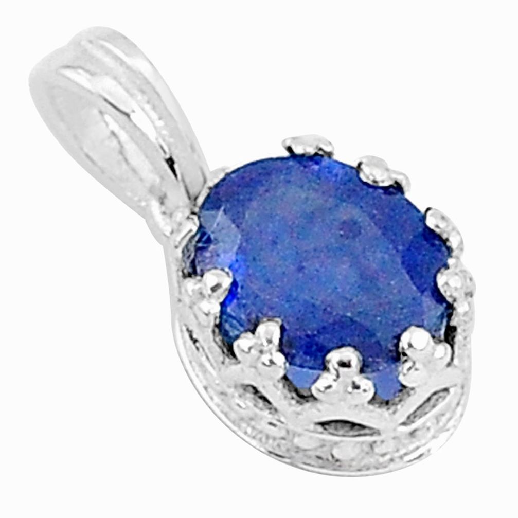 2.94cts natural blue sapphire 925 sterling silver crown pendant jewelry t5134