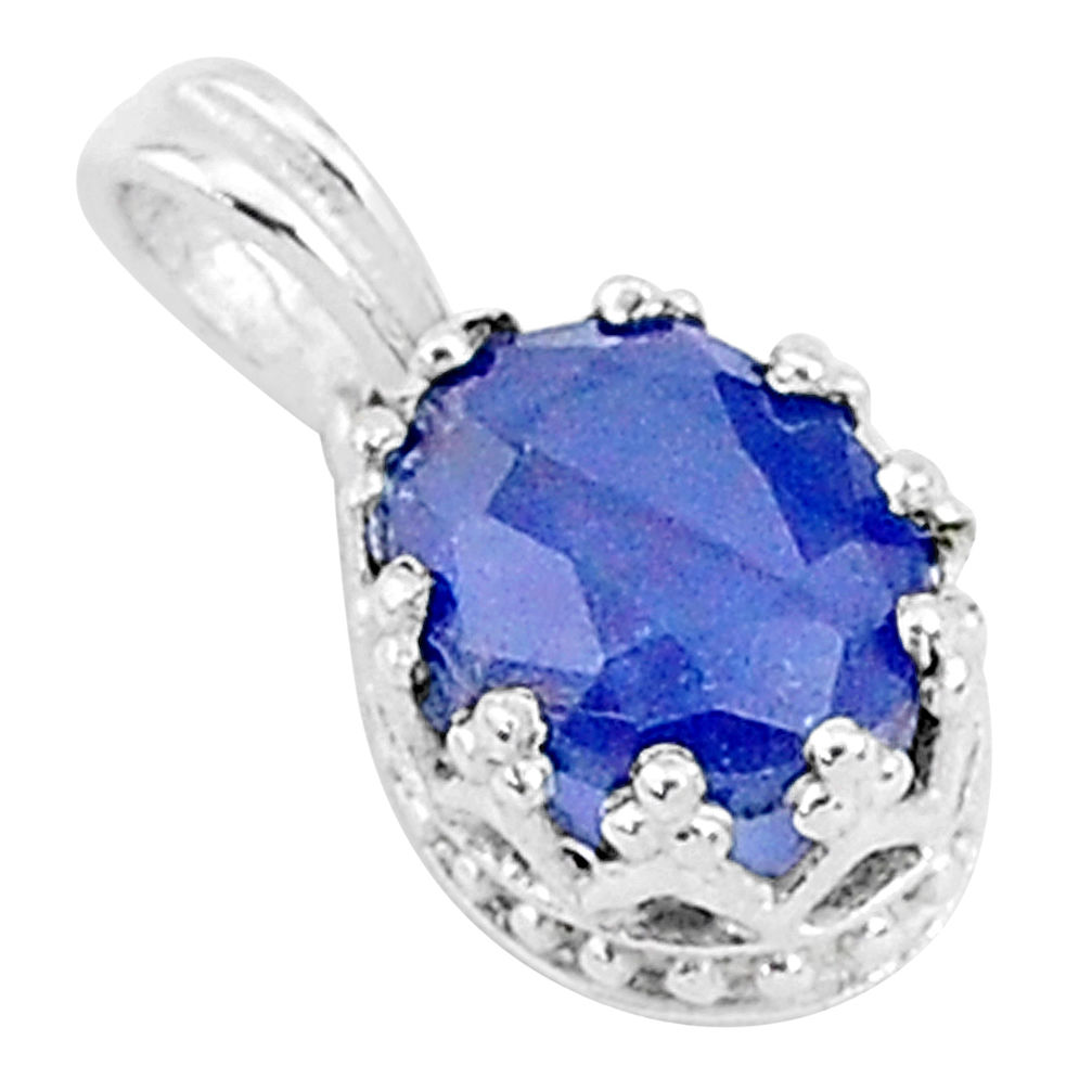 2.91cts natural blue sapphire 925 sterling silver crown pendant jewelry t5137
