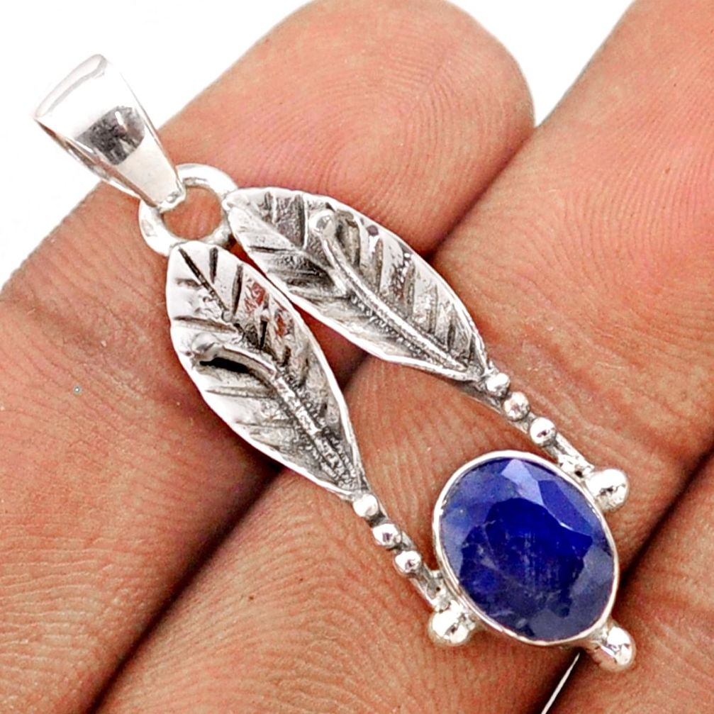 3.05cts natural blue sapphire 925 sterling silver deltoid leaf pendant t79967