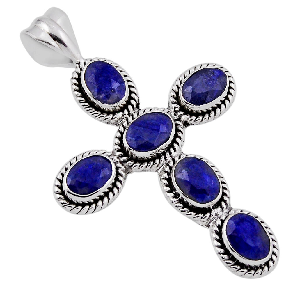 10.26cts natural blue sapphire 925 sterling silver holy cross pendant n39005