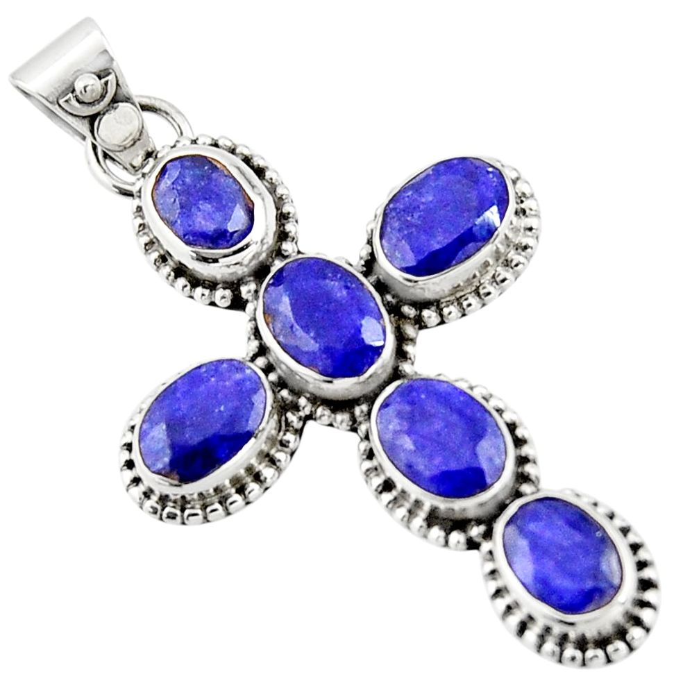 9.04cts natural blue sapphire 925 sterling silver holy cross pendant r20790