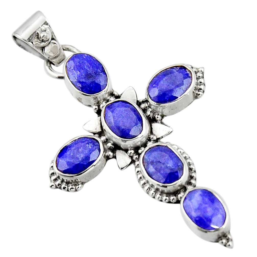 8.80cts natural blue sapphire 925 sterling silver holy cross pendant r20792