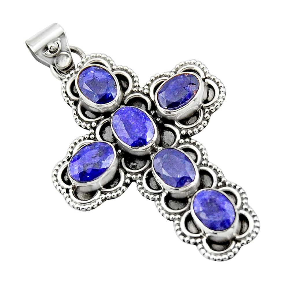 8.42cts natural blue sapphire 925 sterling silver holy cross pendant r20793