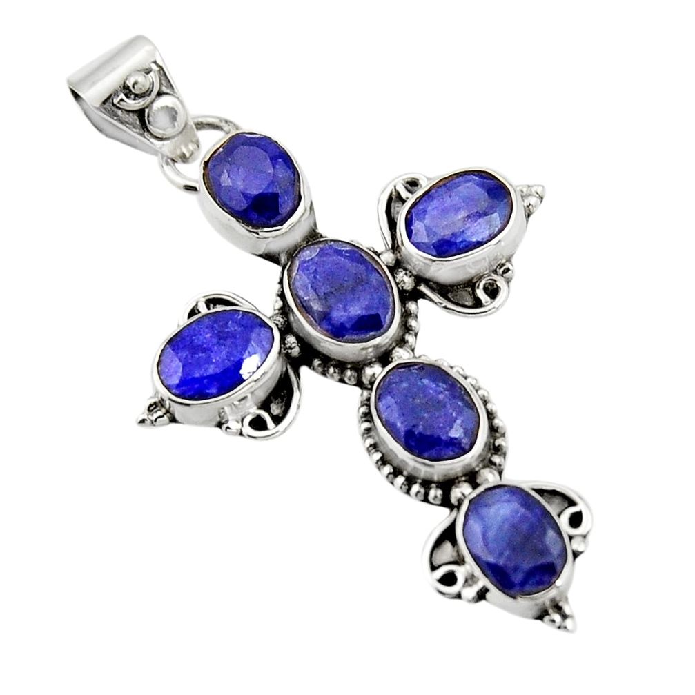8.80cts natural blue sapphire 925 sterling silver holy cross pendant r20795