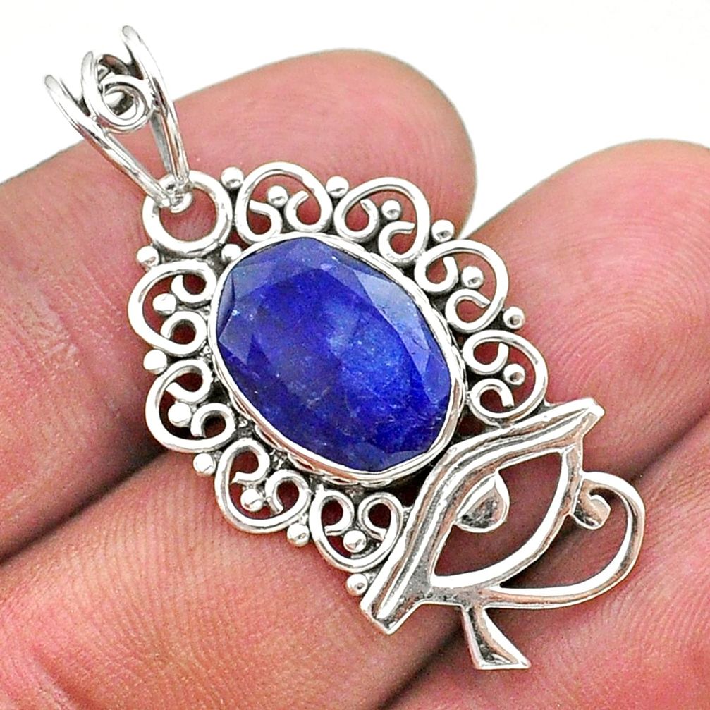 5.54cts natural blue sapphire 925 sterling silver horse eye pendant t40771