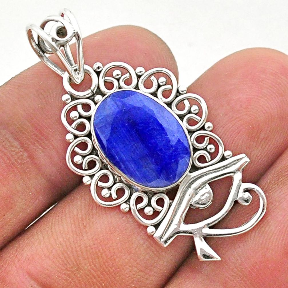 5.84cts natural blue sapphire 925 sterling silver horse eye pendant t40798