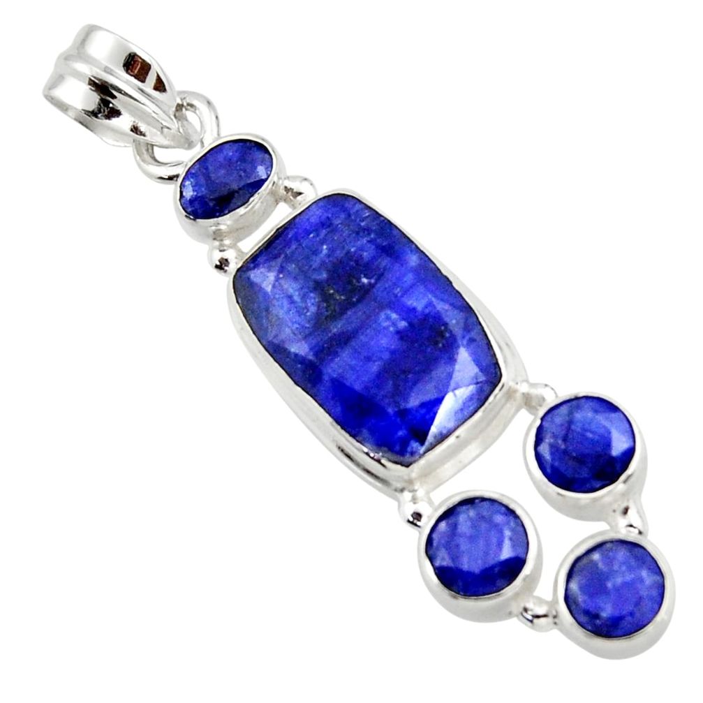 12.34cts natural blue sapphire 925 sterling silver pendant jewelry r43021