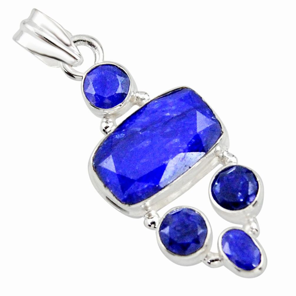 12.68cts natural blue sapphire 925 sterling silver pendant jewelry r43026