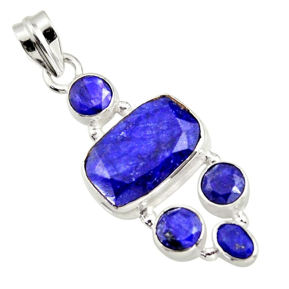 12.27cts natural blue sapphire 925 sterling silver pendant jewelry r43029