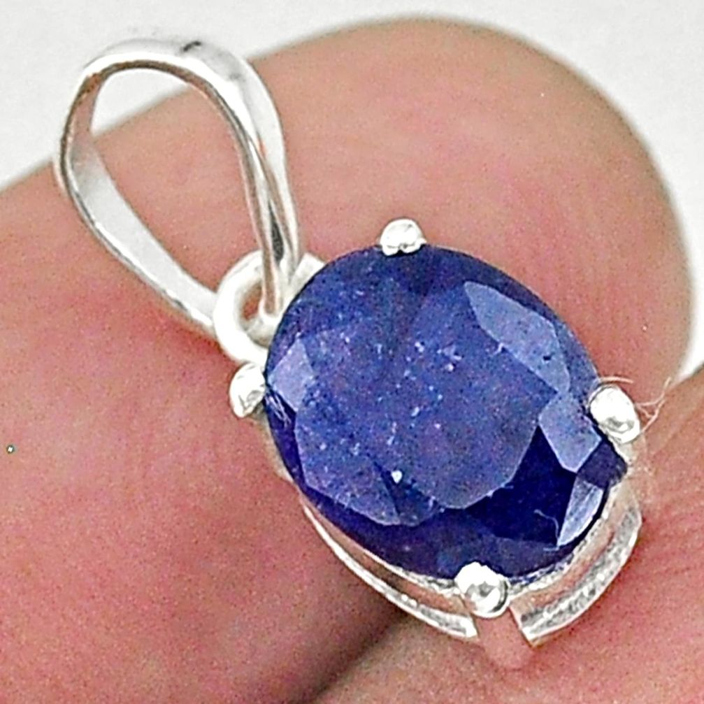 3.46cts natural blue sapphire 925 silver handmade pendant jewelry t16304