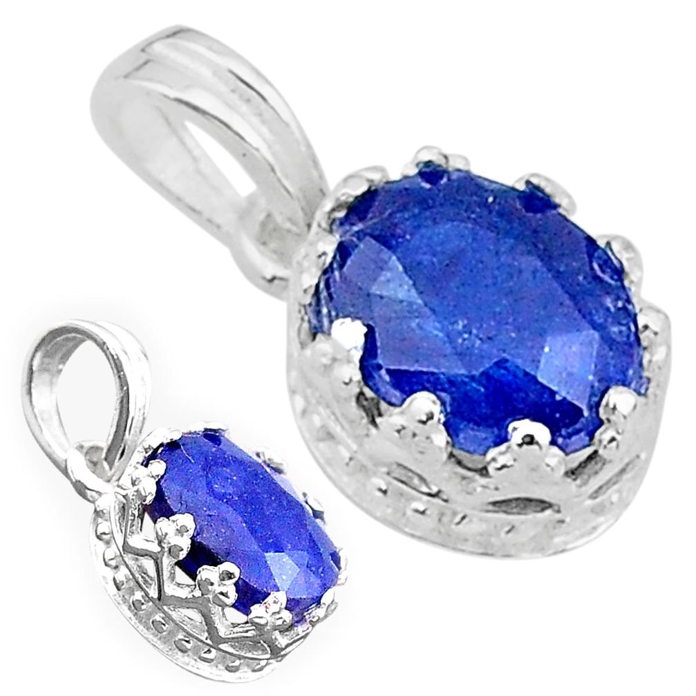 2.44cts natural blue sapphire 925 sterling silver pendant jewelry t22281