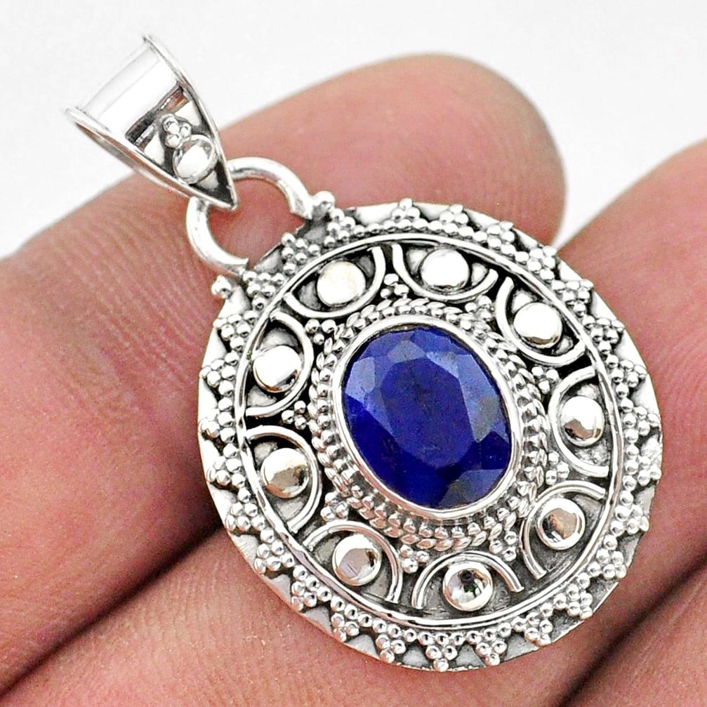3.23cts natural blue sapphire 925 sterling silver pendant jewelry t42941