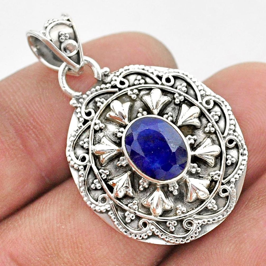 3.28cts natural blue sapphire 925 sterling silver pendant jewelry t42942