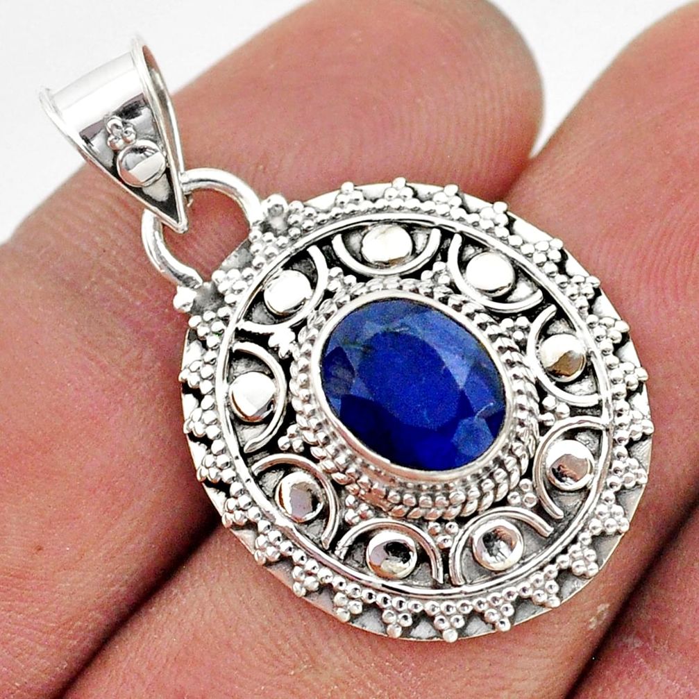 3.28cts natural blue sapphire 925 sterling silver pendant jewelry t42946
