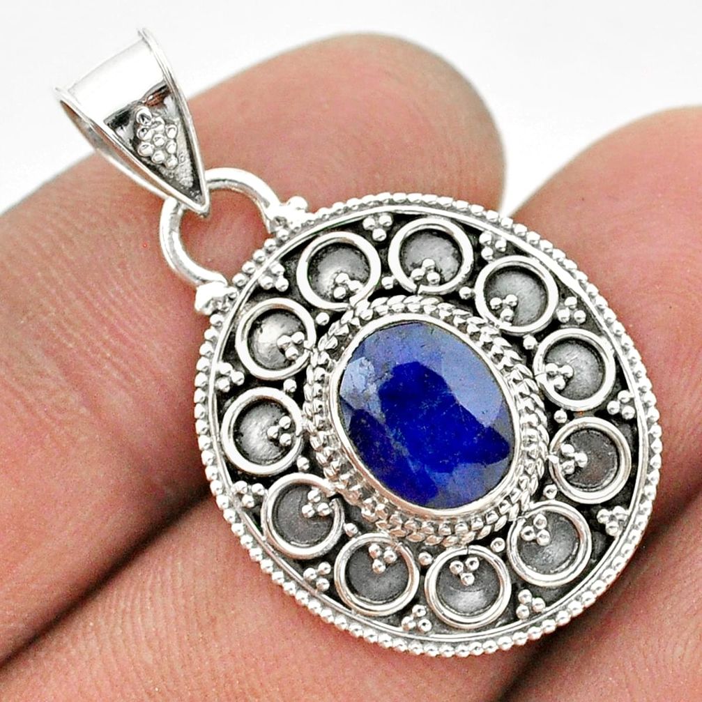 2.99cts natural blue sapphire 925 sterling silver pendant jewelry t42962
