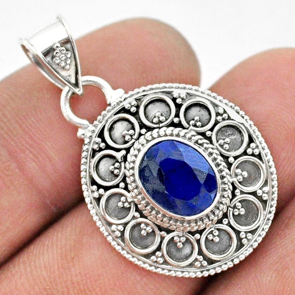 3.14cts natural blue sapphire 925 sterling silver pendant jewelry t42965