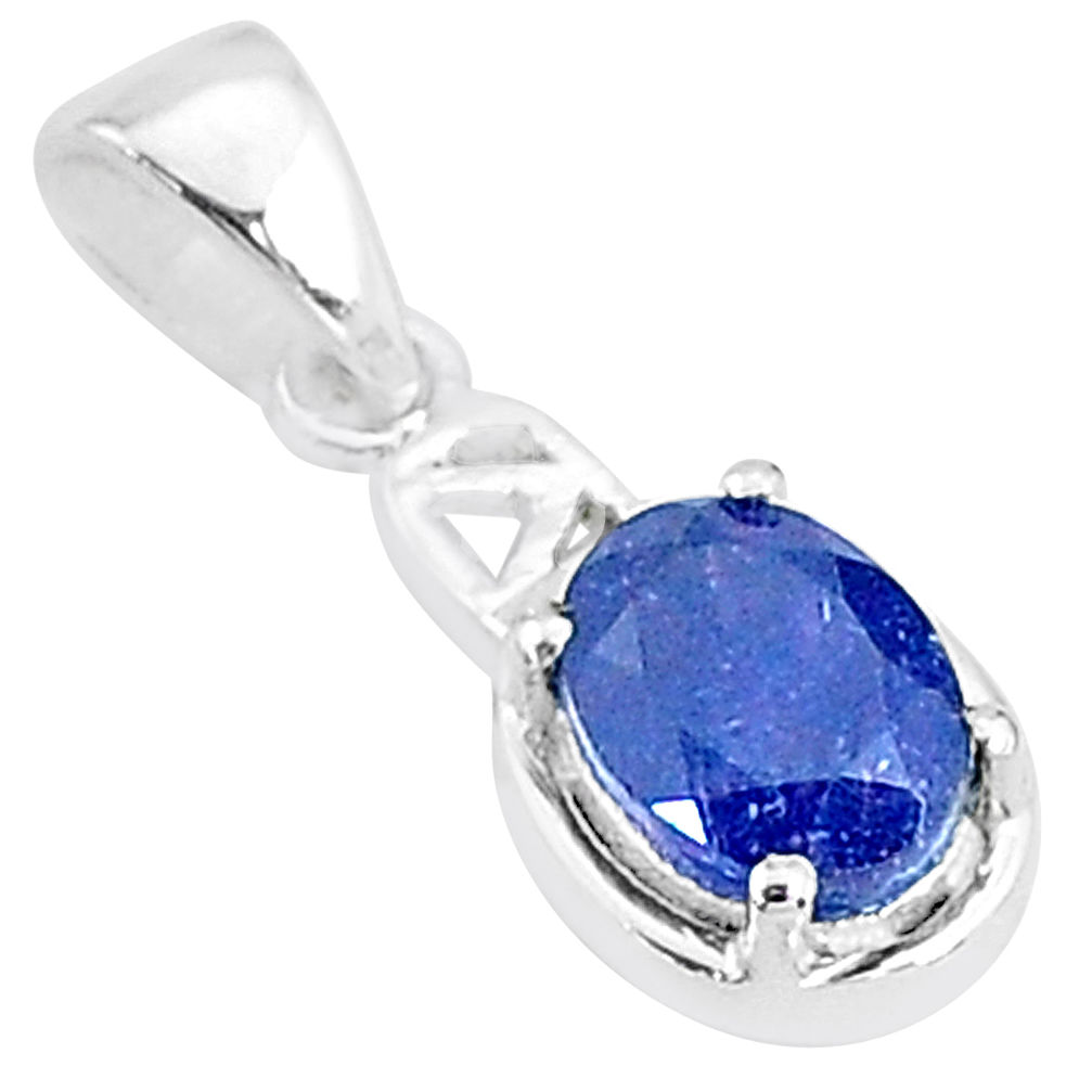 1.70cts natural blue sapphire 925 sterling silver handmade pendant t5129