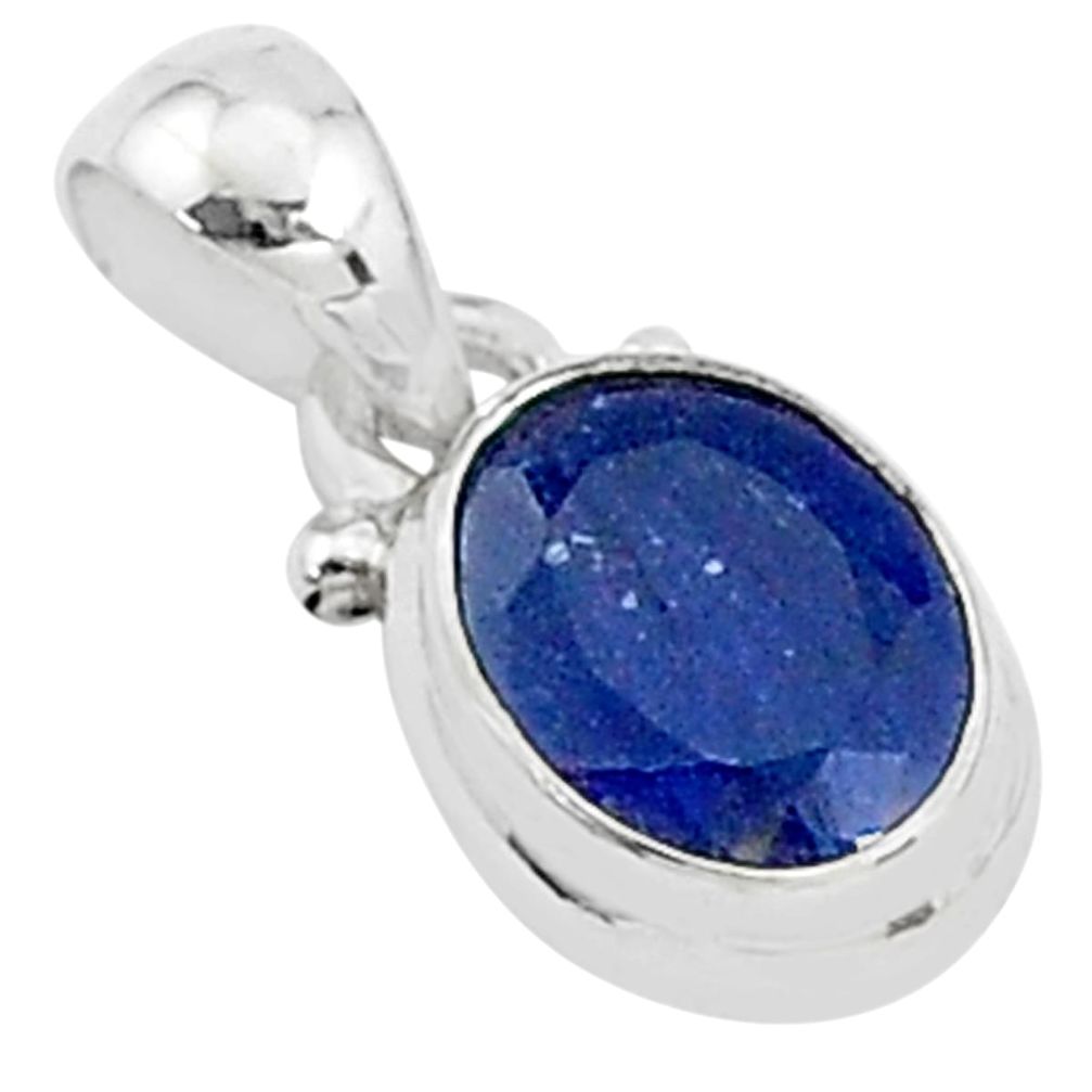 2.93cts natural blue sapphire 925 sterling silver handmade pendant t5261