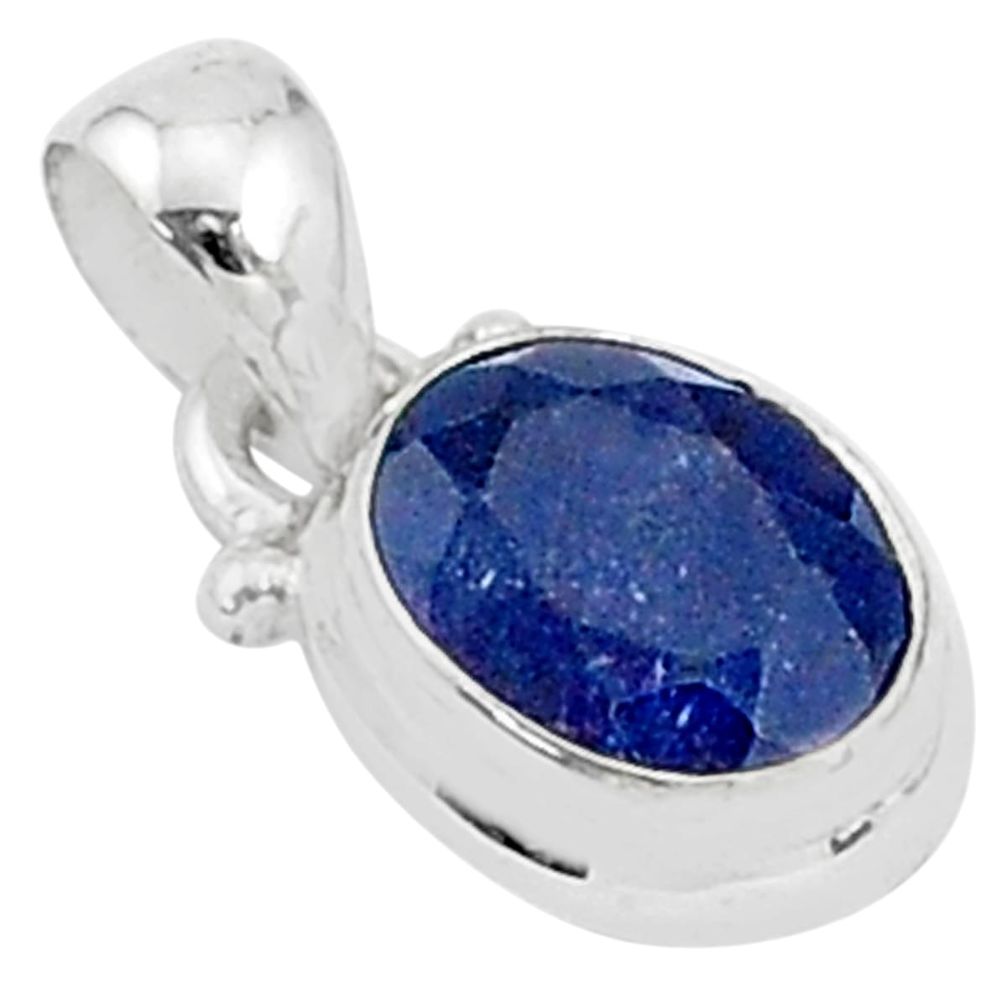 2.95cts natural blue sapphire 925 sterling silver handmade pendant t5262