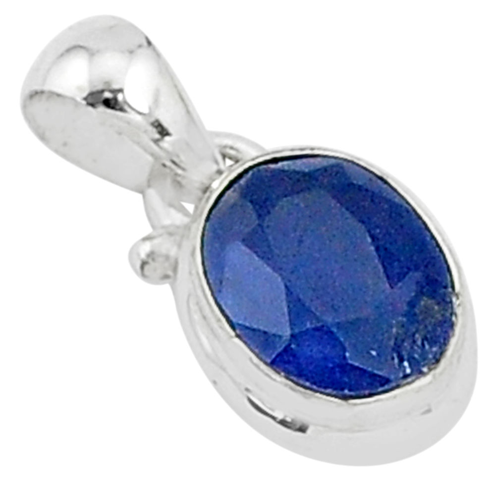 2.64cts natural blue sapphire 925 sterling silver handmade pendant t5275