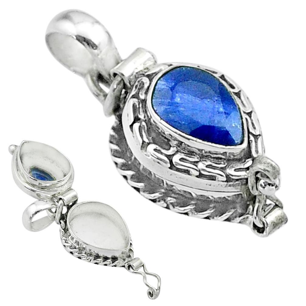 2.32cts natural blue sapphire 925 sterling silver poison box pendant t52676