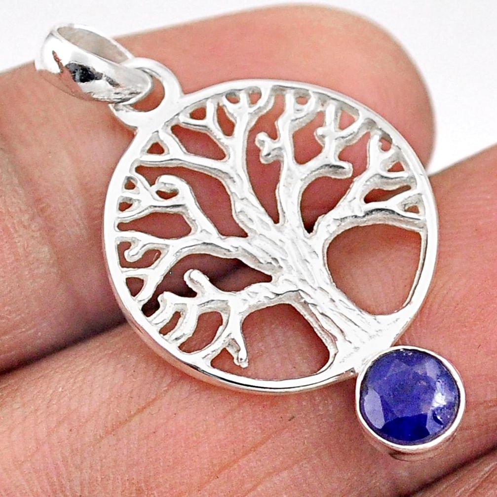 0.81cts natural blue sapphire 925 sterling silver tree of life pendant t88321