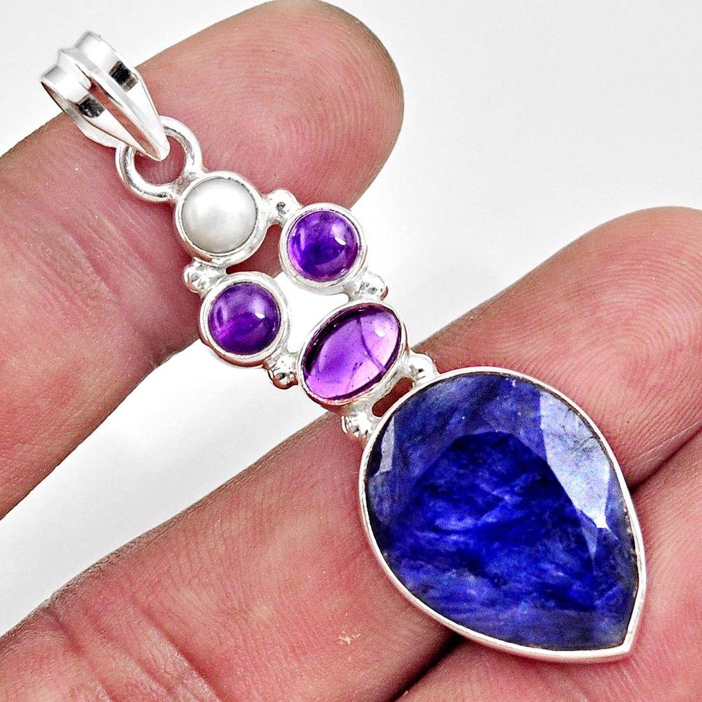  blue sapphire amethyst pearl 925 sterling silver pendant d43961